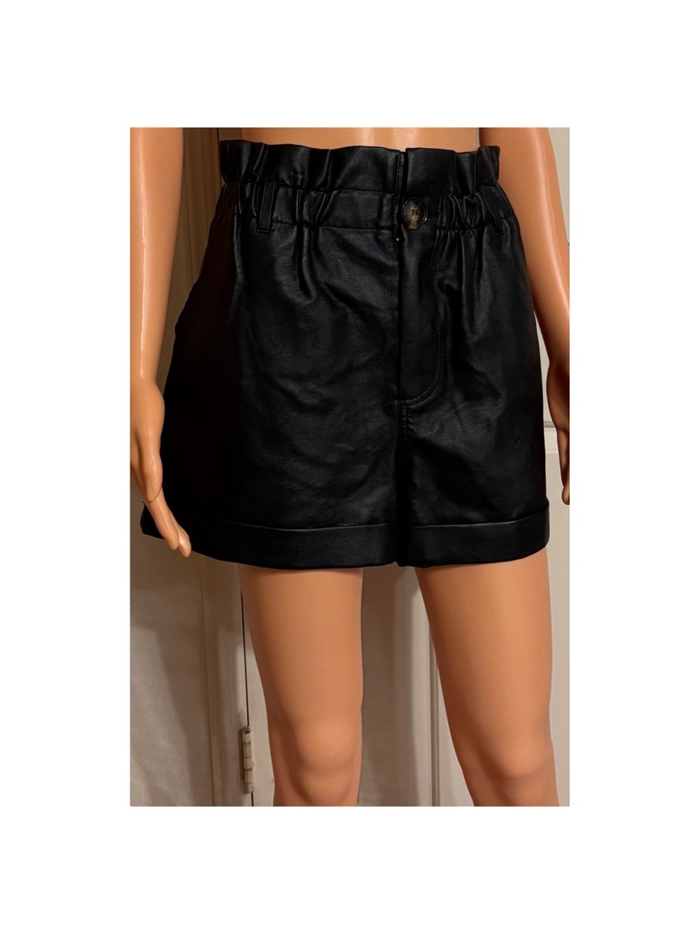 Topshop Black High-Waist Faux Leather Paperbag Shorts